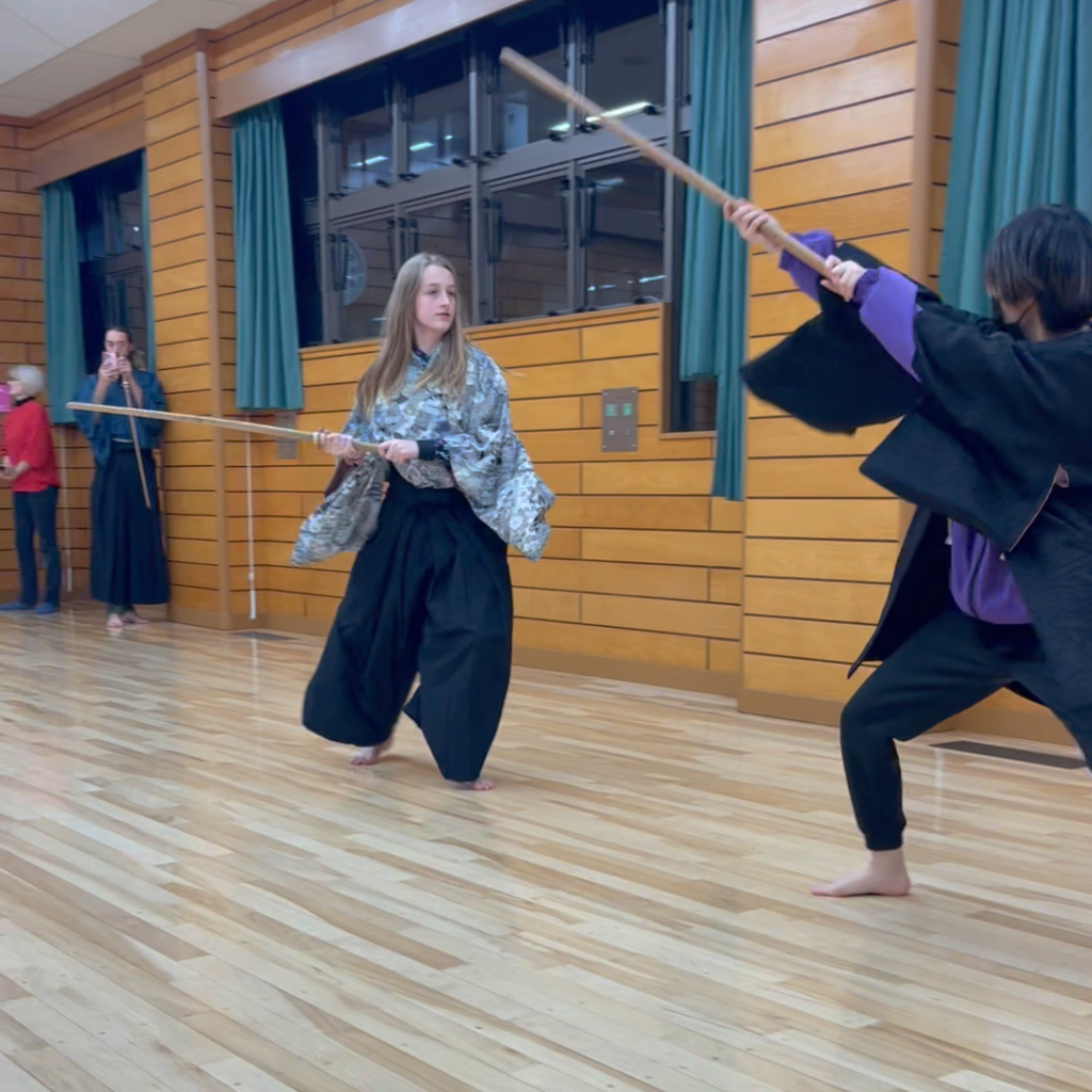 Tourist practicing Tate, the art of Japanese choreographed combat