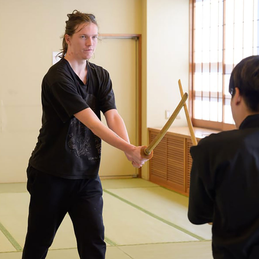 Western travelers enjoying the Samurai experience