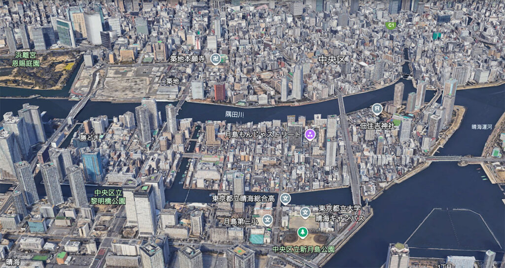 Tokyo Tsukishima Google Earth